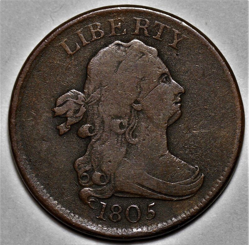 1805 Draped Bust Half Cent - Medium 5/stemless - Us 1/2c Copper Penny - L20